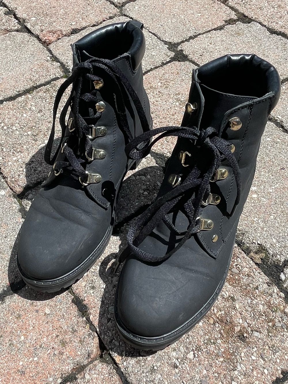 Guess Black Ankle Combat Booties with Gold Hardware